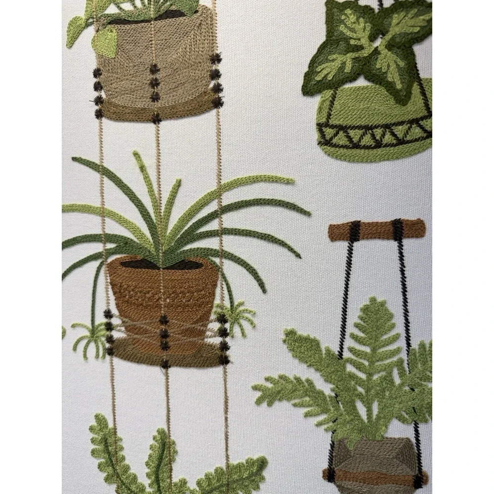 New BP Home Textile Embroidered Woven Wall Art Green Plants Home Decor 26 X 18
